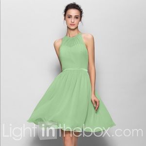 Sage A-Line Jewel Neck Georgette Bridesmaid Dress